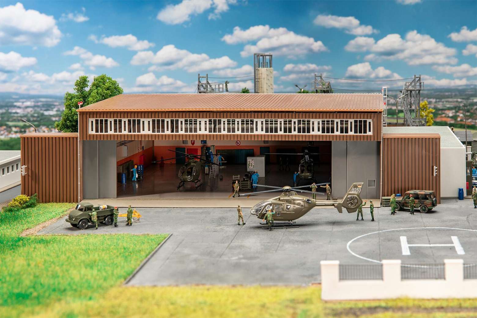 Hangar with helicopter